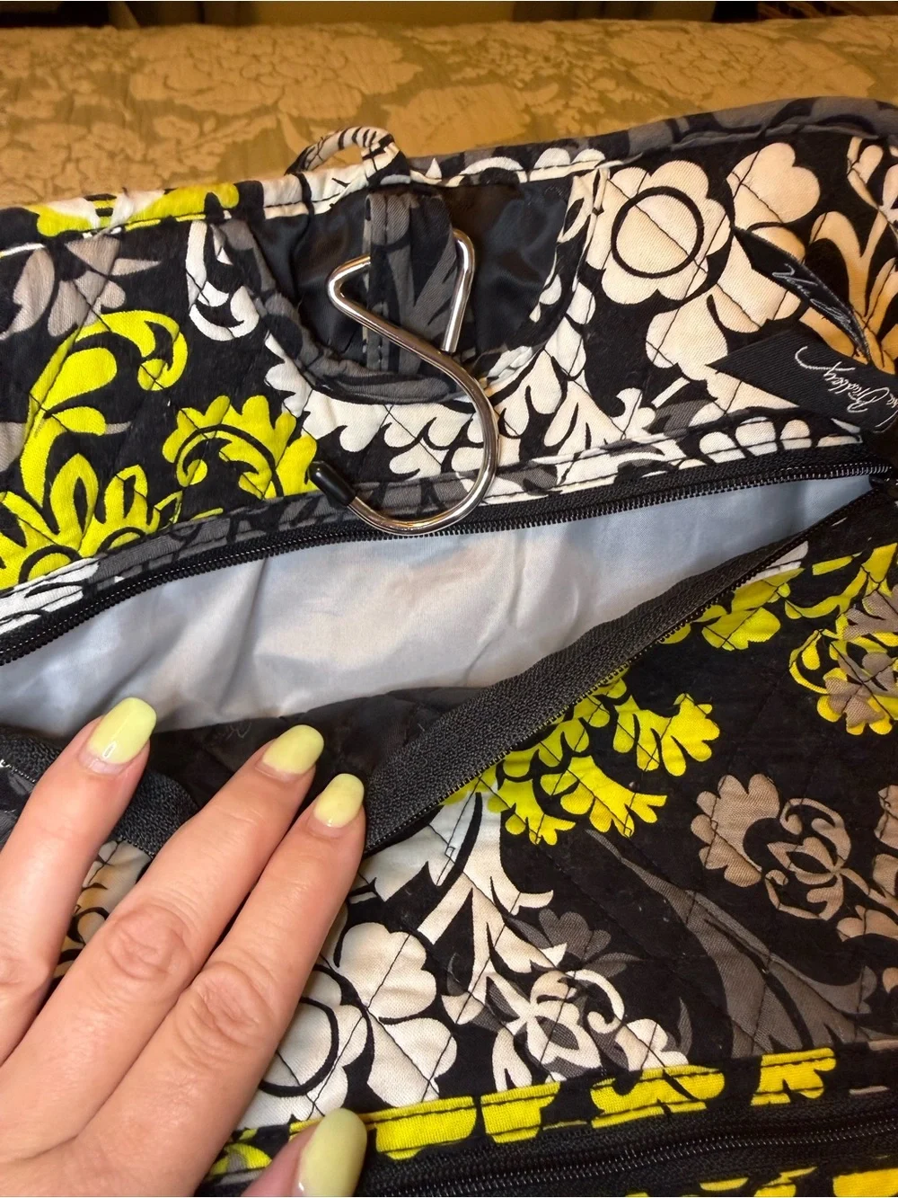 Vera Bradley Baroque Black, Yellow & White Quilted Hanging Cosmetic Organizer